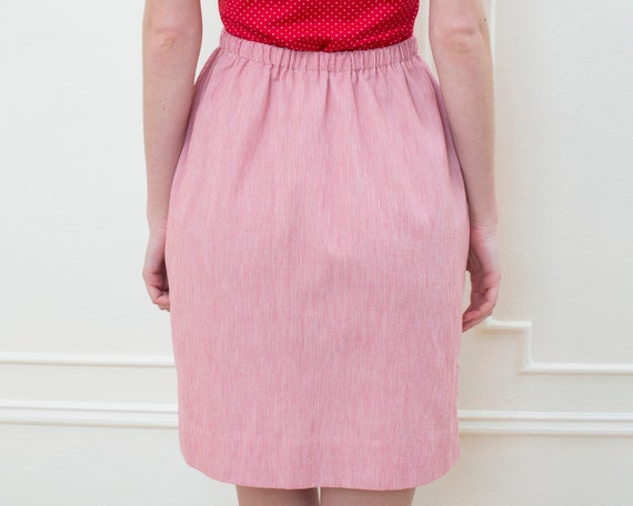 70s red striped mini skirt 28 waist small | elast… - image 5