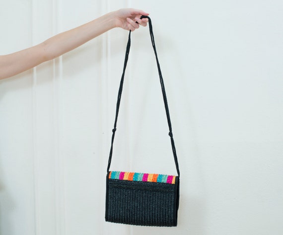 woven raffia purse | 80s rainbow stripe straw wea… - image 3