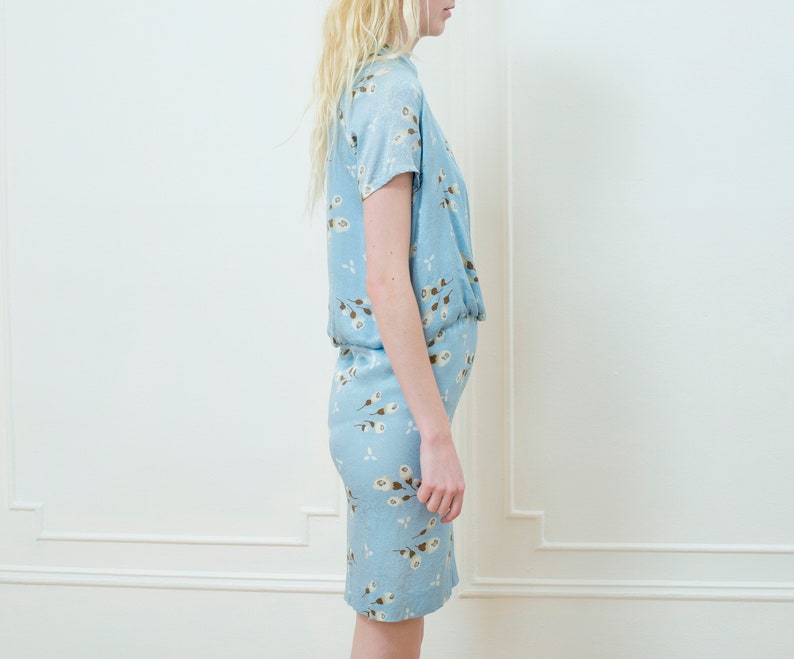 powder blue tea length dress