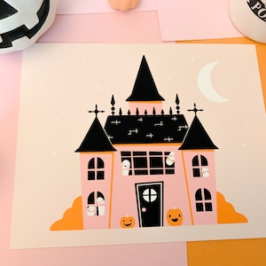 Haunted House Print | Halloween Print | Cute Print | Home Decor | Office Decor | Wall Art | 8x10 Print | 5x7 Print | Drawlloween