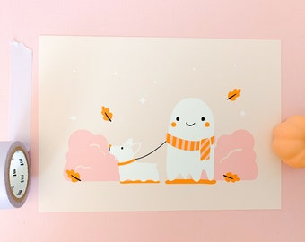 Ghost Illustration | Halloween Print | Cute Print | Home Decor | Office Decor | Wall Art | 8x10 Print | 5x7 Print | Drawlloween