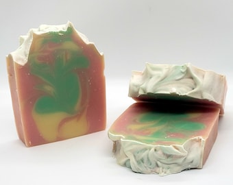 Desert Bloom Bar Soap/ Floral Scented Green Pink and yellow Swirl Homemade Cold Process Soap/ All Natural Soap/ Bar Soap/ Floral Scented