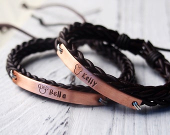 Custom Couples Gifts, Customized Couples gifts, Couple bracelets, Personalized bracelet, Braid leather bracelet, custom bracelet for couple