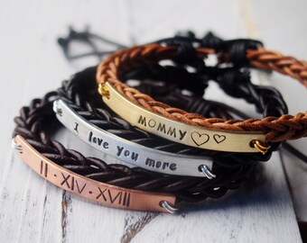 Personalized Bracelet, Real leather bracelet, Engraved bracelet, Customized leather bracelet, braided leather bracelet, Boyfriend bracelet