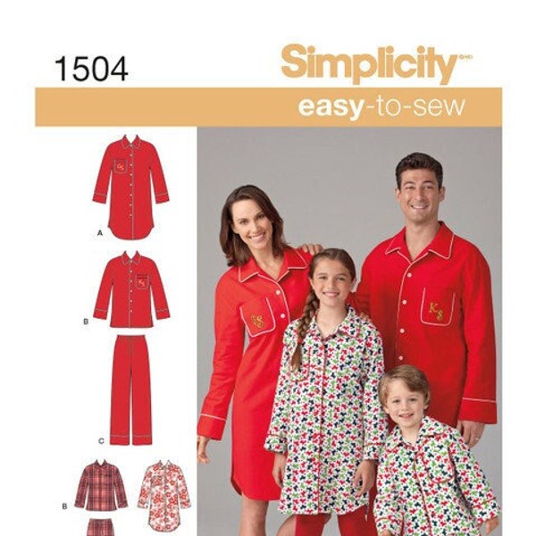 Simplicity S1504 Sewing Pattern for Easy to Sew Child's, Teens' & Adults' Loungewear, Matching Family Sleepwear, His and Hers Pajamas