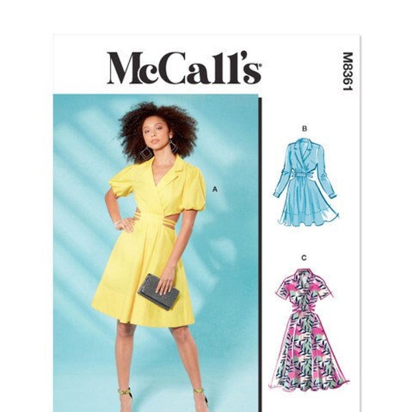 McCall's M8361 Sewing Pattern for Misses Shirt Dress with Self Ties, Dress with Cutout Waist, Flared Skirt, and Sleeve Variations