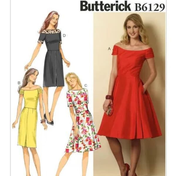 Misses', Petite and Women's Plus Size Dresses, Off the Shoulder Special Occasion and Party Dresses,  Butterick B6129 Sewing Pattern