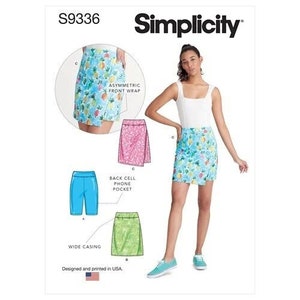 Simplicity S9336 Sewing Pattern, Misses and Plus Size Easy to Sew Pull-on Knit Skort, Shorts and Skirt  Shorts have a Back Cell Phone Pocket