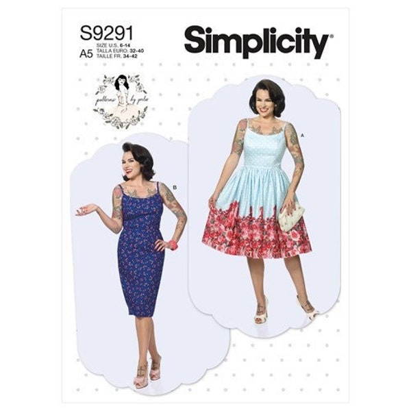 Simplicity S9291 Sewing Pattern,  Misses' & Plus Size Close Fitting Dresses, Spaghetti Strap  Fit and Flare or Sheath Style Dresses