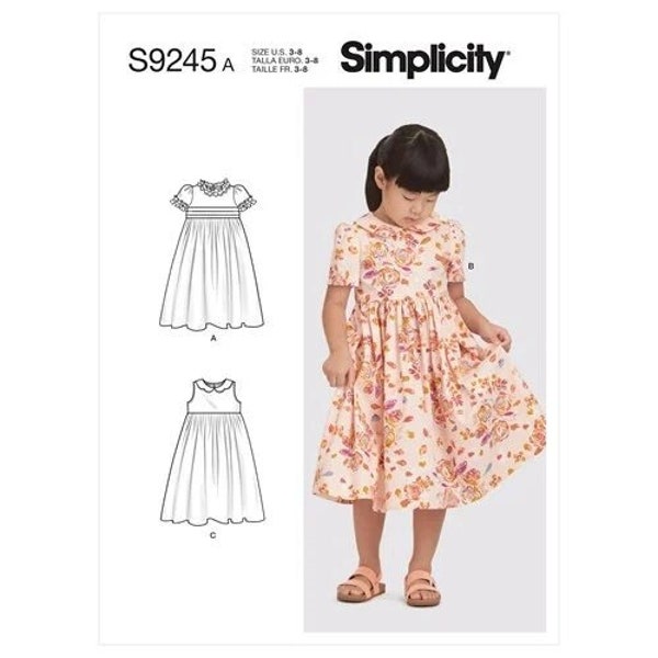 Simplicity S9245 Children's/Girls Below the Knee Dress, Girl's/Childs Holiday, Party or Special Occasion Dress Sewing Pattern.