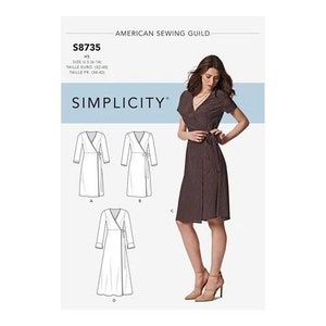 Simplicity S8735 Sewing Pattern, Misses', Petite and Plus Size Wrap Style Dresses, Dress with Sleeve and Skirt  Variations