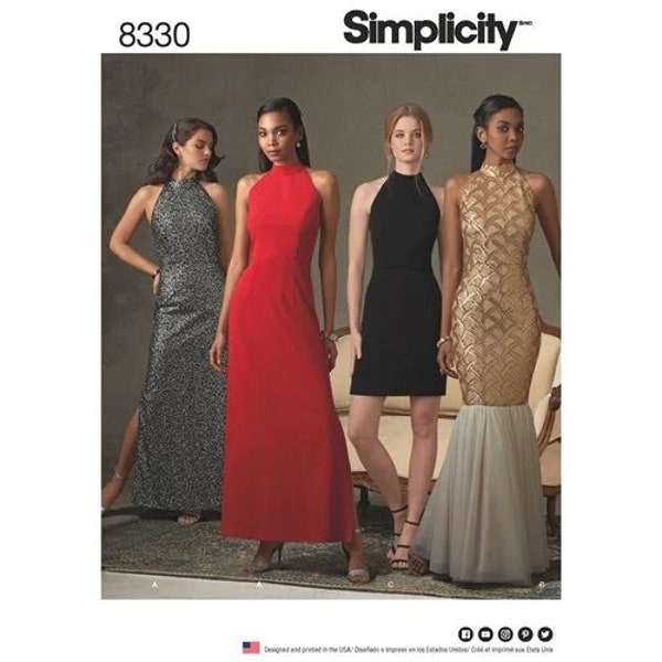 Simplicity S8330 Sewing Pattern, Misses and Plus Size Dresses with Skirt & Back Variations, Special Occasion, Prom ,Formal  Gowns, Dresses.