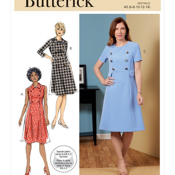 Butterick B6871 Sewing Pattern, Misses' High Waist A-Line Shaped Dresses with Sleeve Variations, Dress Sewing Pattern