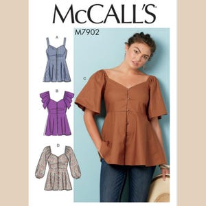 McCall&#39;s M7902 Sewing Pattern for Misses Easy to Sew Blouse with Front Button Closure , Sweetheart Neckline Top with Sleeve Variations