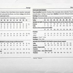 K&ouml;nnte beinhalten: Ein Schnittmuster f&uuml;r Herrenhosen, mit Gr&ouml;&szlig;entabellen und Stoffempfehlungen. Enth&auml;lt Ma&szlig;e in cm f&uuml;r Brust, Taille und H&uuml;fte, mit fertigen Kleidungsma&szlig;en.