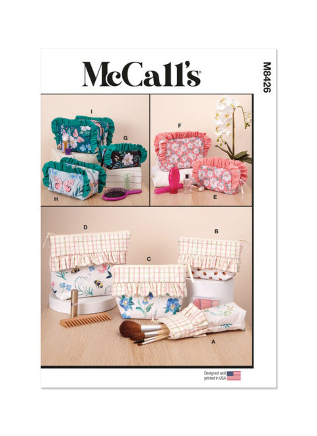 Mccall's M8426 Sewing Pattern for Easy to Sew Lined Zippered Bags, Six