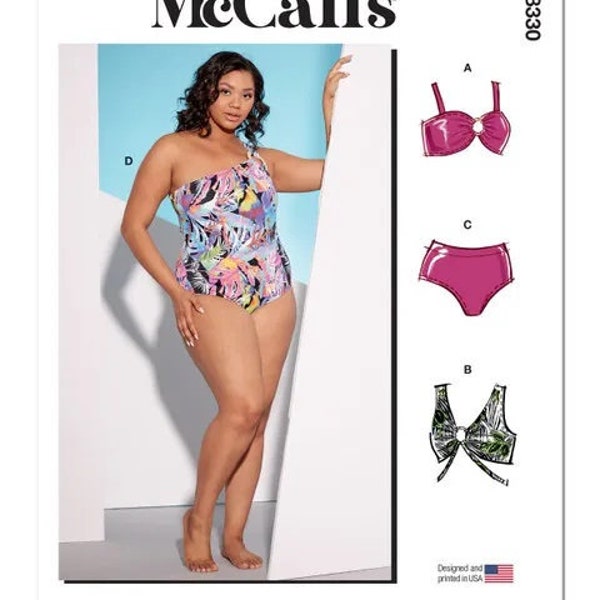 Sewing Pattern for Women & Plus Size, McCall's 8330 Women's Swimwear, One Piece Bathing Suit and Two Piece Bikini