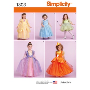 Simplicity S1303 Sewing Pattern, Toddler and Childs Princess Costumes, Girl's Halloween Costume Princess Dresses, Cosplay Dresses.