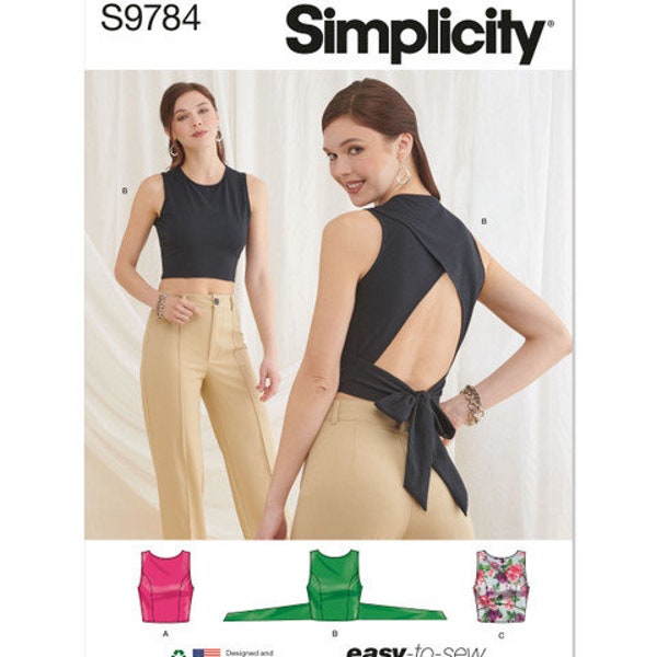 Sewing Pattern for Women's Very Easy to Sew Sleeveless Knit Crop Top, Simplicity S9784 Pattern, Women's Back Closure Blouse