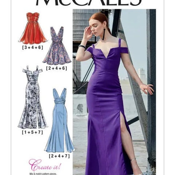 Misses' and Plus Size Special Occasion Dresses, Party Formal or Knee Length Dresses, Off-the Shoulder Dress,  McCall's 7896 Sewing Pattern