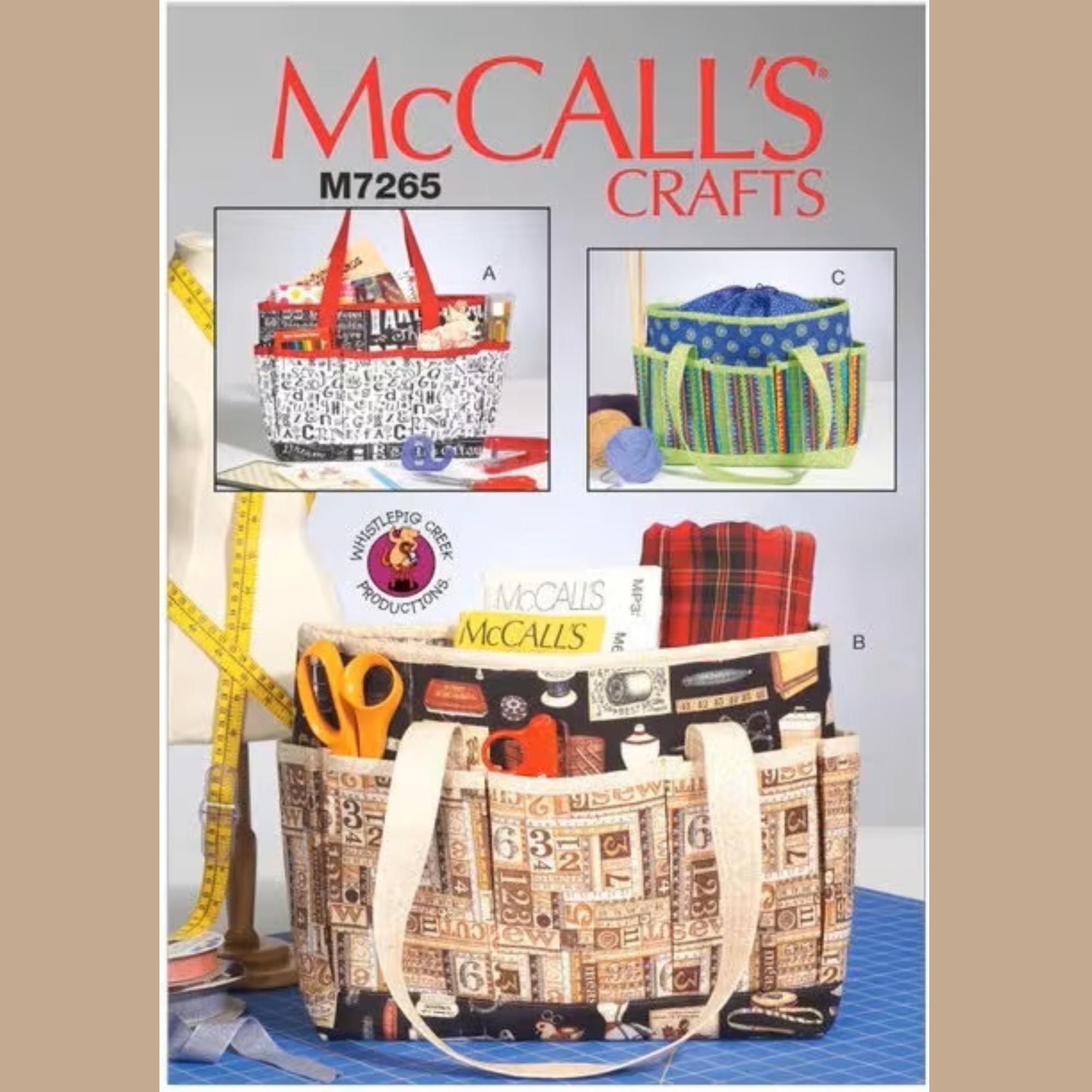 McCall's M7265 Sewing Pattern for Tote Bags with Pockets,  Craft Project Bag with Handles and Pockets, Fabric Bag with Handles