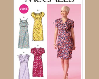 McCall&#39;s M7116 Sewing Pattern for Misses Easy to Sew Pullover Empire Waist Dresses, Semi-Fitted Dresses with Bodice  and Sleeve Variations