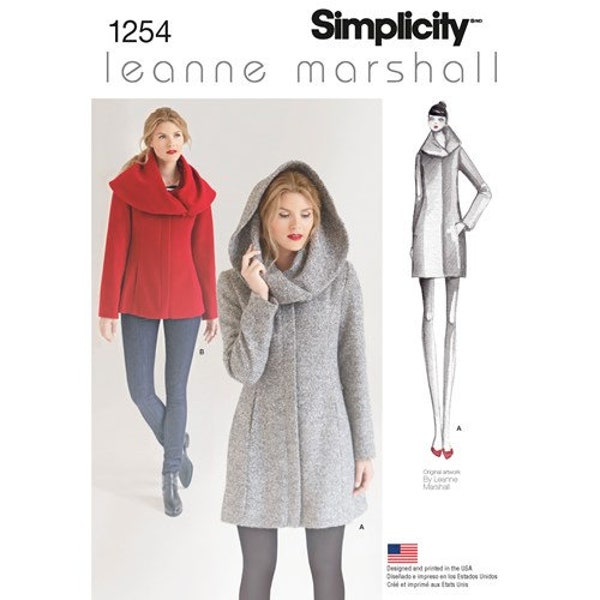 Women's Easy to Sew Lined Coat or Jacket, Simplicity S1254 Sewing Pattern, Shawl-Hooded Coat Collar by Leanne Marshall Designs