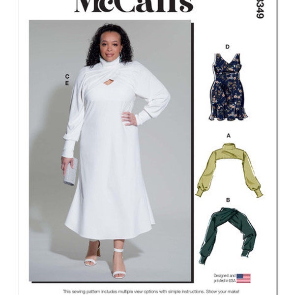 McCall's M8349 Sewing Pattern for Women's Easy Sew Knit Pullover Dress and Shrug, Womens Close Fitting Dress with V-Neckline and Sweater