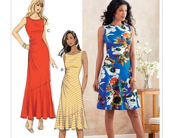 Butterick B6680 Sewing Pattern, Misses' and Women's Plus Size Easy  Sew Knit Close Fitting Dress, Sleeveless Knit Dress with Hem Variations