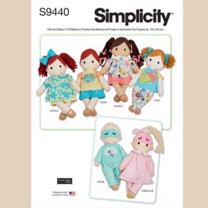 May include: A sewing pattern for making dolls and clothes. The pattern includes instructions for making five dolls, each with different outfits. The dolls are 19 inches tall. The pattern is from Simplicity and is number S9440.