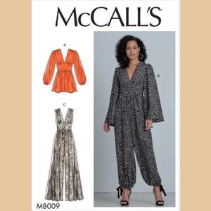 McCall's M8009 Sewing Pattern for Misses Easy to Sew Empire Waist Romper and Jumpsuit, Casual Deep V-Neck Jumpsuit and Romper