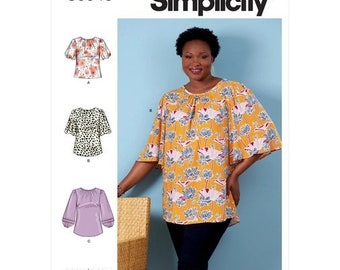 Simplicity S9548 Sewing Pattern, Women's Easy to Sew Tunic and Top with Sleeve Variations, Easy Sew Plus Size Blouse