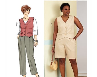 Butterick B6902 Sewing Pattern for Women's  Stylish Lined Vest, Front Pleated Pants and Shorts with Side Pockets, Casual Business Attire