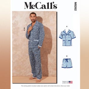 McCall&#39;s M8262 Sewing Pattern, Men&#39;s Pajamas, Loungewear - Set of Pajama Shirts, Pants and Shorts for Men, Sleepwear Tops and Pants