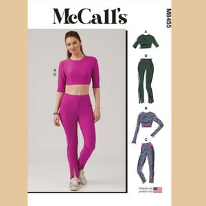 McCall's M8455 Sewing Pattern for Misses' Easy to Sew Knit Top and Leggings, Athletic Wear for Women, Long or Short Sleeve Crop Top