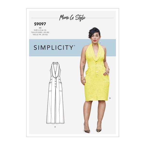 Simplicity 9097 Sewing Pattern, Misses and Plus Size Halter Style Front Button Dress and Jumpsuit, Designed by  Mimi G Style