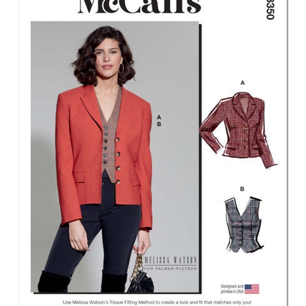 Sewing Pattern for Misses Semi-Fitted  Lined Blazer and Vest, McCall's M8350 Sewing Pattern, Women's Front Button Jacket & Vest