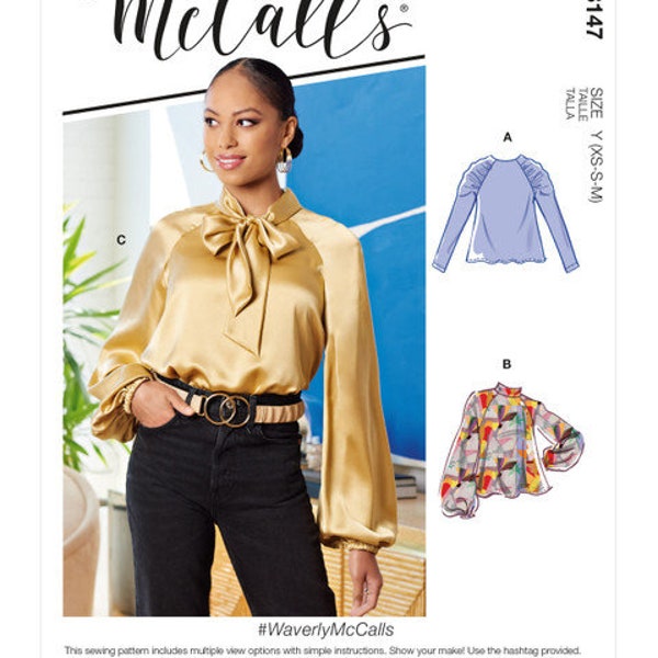 McCall's M8147 Sewing Pattern for Misses' Pullover Raglan Sleeve Tops, Long Sleeve Blouse with Neckline Variations