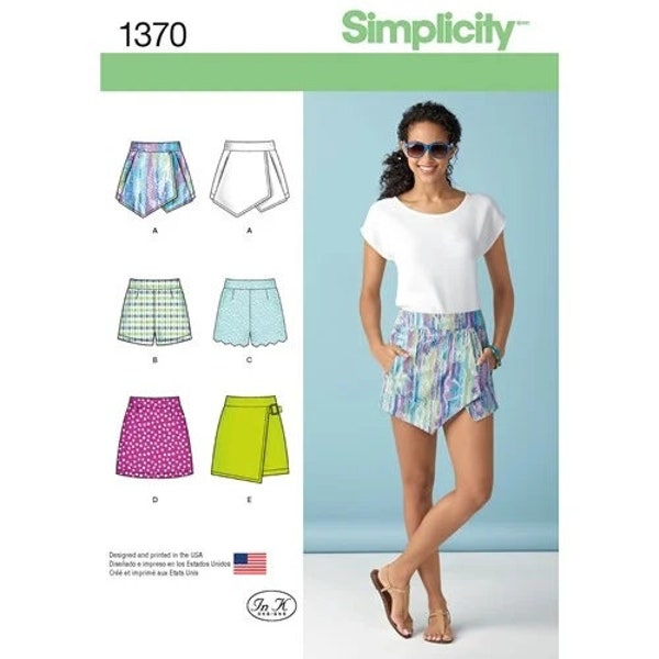 Simplicity 1370 Misses and Plus Size Shorts Skort and Skirt Sewing Pattern, Summer Wear Warm Weather Skirt  Shorts and Skort with Overlay