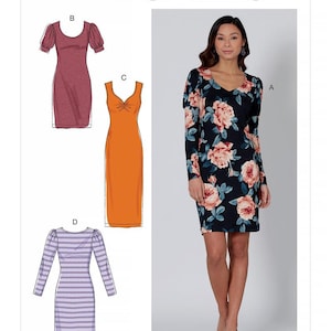 McCall's M7967 Sewing Pattern, Misses and Plus Size Easy to Sew Knit Pullover Dress , Close Fitting Pullover  Knit Dress