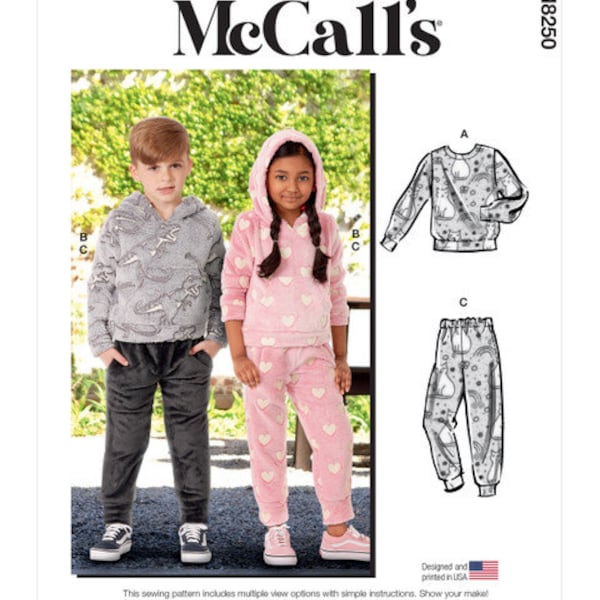 McCall's M8250 Sewing Pattern for Easy to Sew Childs Hooded Top, Sweatshirt and Pull-On Pants, Kids Knit or Fleece Activewear