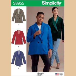 Simplicity S8955 Sewing Pattern for Misses&#39;  Raglan Sleeve Unlined Jackets,  Coat with Notched Collar and Patch Pockets