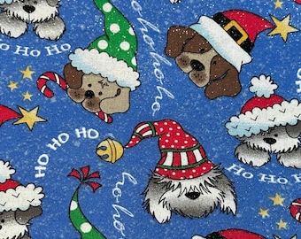 Fabric- " YOU had  ME at WOOF" Christmas Doggies Holiday Print Cotton Fabric- Sold By the Yard