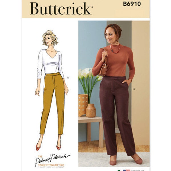 Sewing Pattern for Womens Contour Band Pants by Palmer/Pletsch, Butterick B6910 Sewing Pattern, Ankle and Full Length Trouser Pants