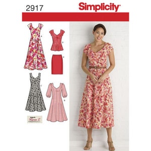 Simplicity S2917 Sewing Pattern, Misses & Plus Size Dresses with Diamond Neckline,  Dressy Tunic/Top and Skirt with Belt