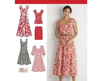 Simplicity S2917 Sewing Pattern, Misses & Plus Size Dresses with Diamond Neckline,  Dressy Tunic/Top and Skirt with Belt