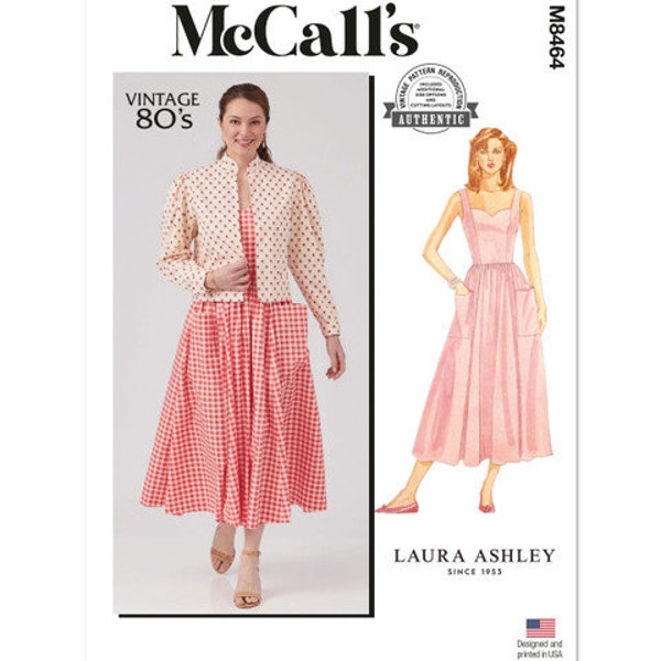 McCall's M8464 Sewing Pattern for 1980s Style Misses' and Petite Lined Jacket & Dress, Dress with Sweetheart Neckline and Midi Length Skirt
