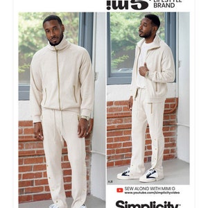 Simplicity S9458 Sewing Pattern, Men's Knit Jacket and Pants, Front Zip Jacket and Pull-On Pants, Men's Activewear & Workout Clothes