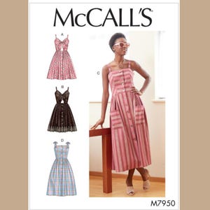 McCall&#39;s M7950 Sewing Pattern, Misses&#39; & Plus Size Easy to Sew Sundress, Summer Dress, Front Button Dress with Pockets