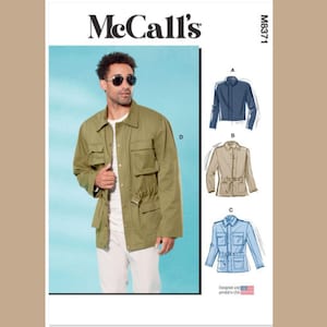 McCall&#39;s M8371 Sewing Pattern for Men&#39;s Long Sleeve Jackets in Two Lengths,  Versatile Unlined Men&#39;s Jacket with Pockets, and Belt